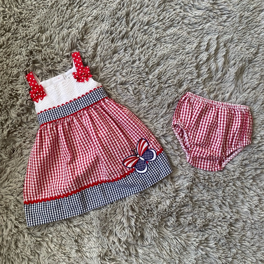 Pre-Owned Emily Rose Red, White & Blue Butterfly Summer Dress (Size: 18 Months)
